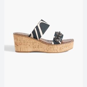 Sam Edelman Abril Embellished Printed Linen Wedged Mules